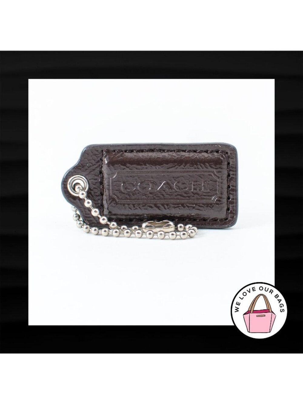 2" Medium COACH BROWN PATENT LEATHER KEY FOB BAG CHARM KEYCHAIN HANGTAG TAG
